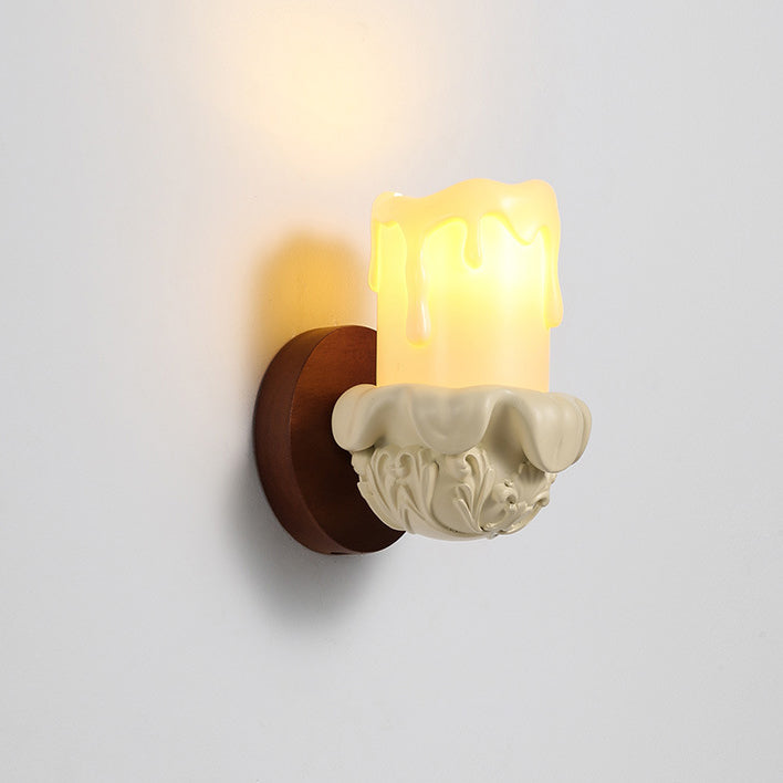 Traditional French Wood Resin Glass Carved Candelabra 1-Light Wall Sconce Lamp For Bedroom & Living Room