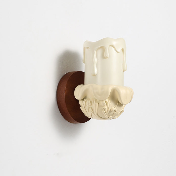 Traditional French Wood Resin Glass Carved Candelabra 1-Light Wall Sconce Lamp For Bedroom & Living Room