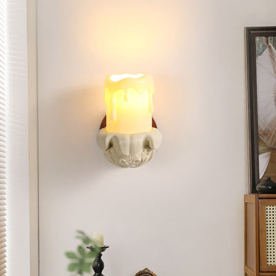 Traditional French Wood Resin Glass Carved Candelabra 1-Light Wall Sconce Lamp For Bedroom & Living Room