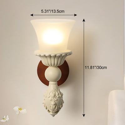 Traditional French Wood Resin Glass Carved Candelabra 1-Light Wall Sconce Lamp For Bedroom & Living Room