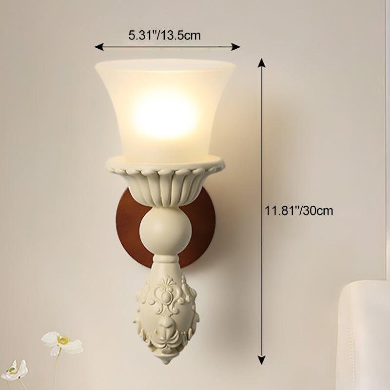 Traditional French Wood Resin Glass Carved Candelabra 1-Light Wall Sconce Lamp For Bedroom & Living Room
