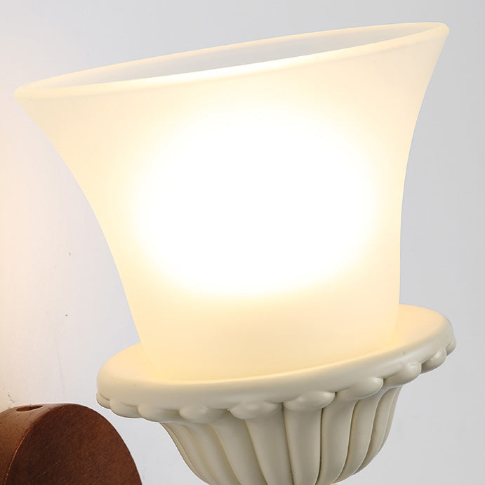 Traditional French Wood Resin Glass Carved Candelabra 1-Light Wall Sconce Lamp For Bedroom & Living Room