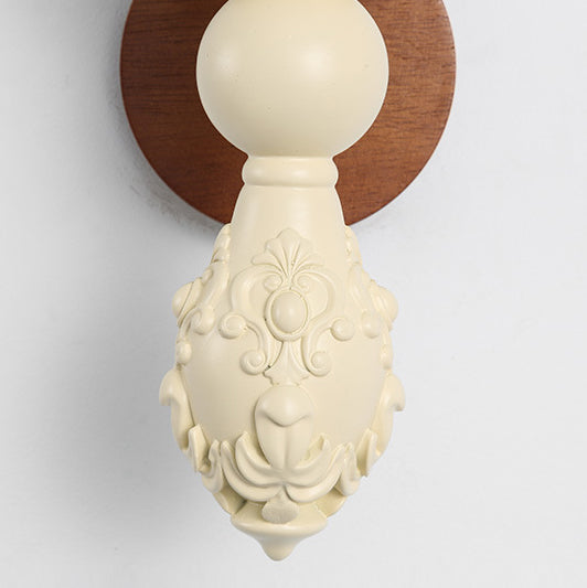 Traditional French Wood Resin Glass Carved Candelabra 1-Light Wall Sconce Lamp For Bedroom & Living Room