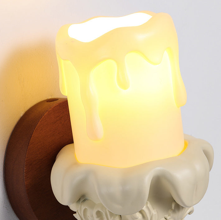 Traditional French Wood Resin Glass Carved Candelabra 1-Light Wall Sconce Lamp For Bedroom & Living Room