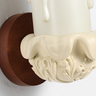 Traditional French Wood Resin Glass Carved Candelabra 1-Light Wall Sconce Lamp For Bedroom & Living Room