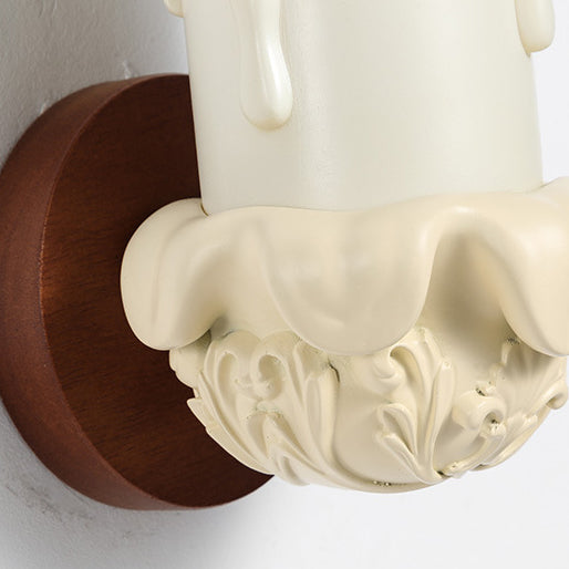 Traditional French Wood Resin Glass Carved Candelabra 1-Light Wall Sconce Lamp For Bedroom & Living Room