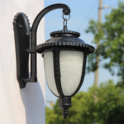 Abat-jour traditionnel européen en aluminium et verre à motifs rond sculpté 1 lumière applique murale d'extérieur jardin et balcon 