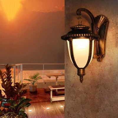 Abat-jour traditionnel européen en aluminium et verre à motifs rond sculpté 1 lumière applique murale d'extérieur jardin et balcon 