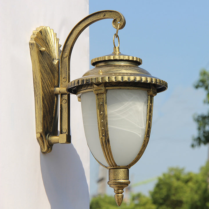 Abat-jour traditionnel européen en aluminium et verre à motifs rond sculpté 1 lumière applique murale d'extérieur jardin et balcon 