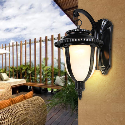 Abat-jour traditionnel européen en aluminium et verre à motifs rond sculpté 1 lumière applique murale d'extérieur jardin et balcon 