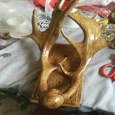 Modern Art Deco Resin & Glass Deer Antler Wall Sconce Lamp Rectangular Base Cylindrical Lampshade 1-Light For Bedroom & Living Room