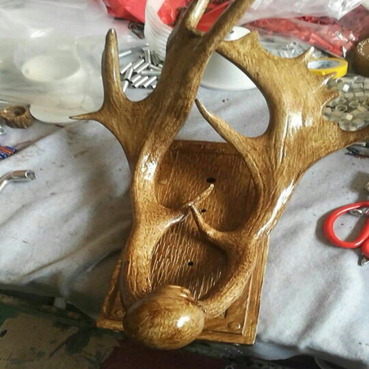 Modern Art Deco Resin & Glass Deer Antler Wall Sconce Lamp Rectangular Base Cylindrical Lampshade 1-Light For Bedroom & Living Room