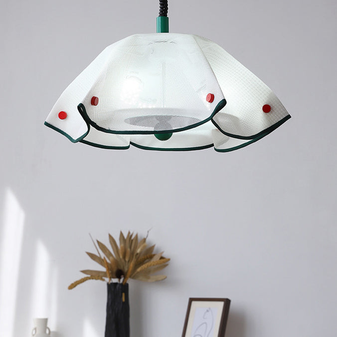 Suspension luminaire moderne de style mi-siècle en fer, acrylique et tissu en forme de pétale à 3 lumières pour chambre et salon 