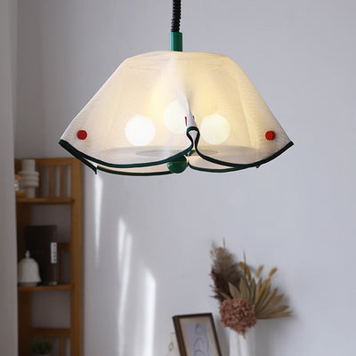 Moderne Mid-Century Eisen-, Acryl- & Stoffblütenblatt geformte 3-Licht Pendelleuchte für Schlafzimmer & Wohnzimmer 