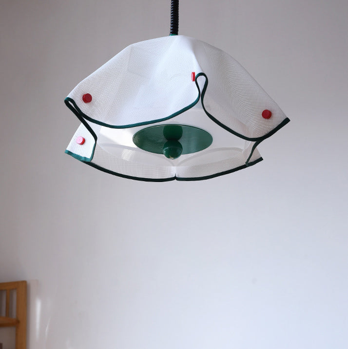 Moderne Mid-Century Eisen-, Acryl- & Stoffblütenblatt geformte 3-Licht Pendelleuchte für Schlafzimmer & Wohnzimmer 