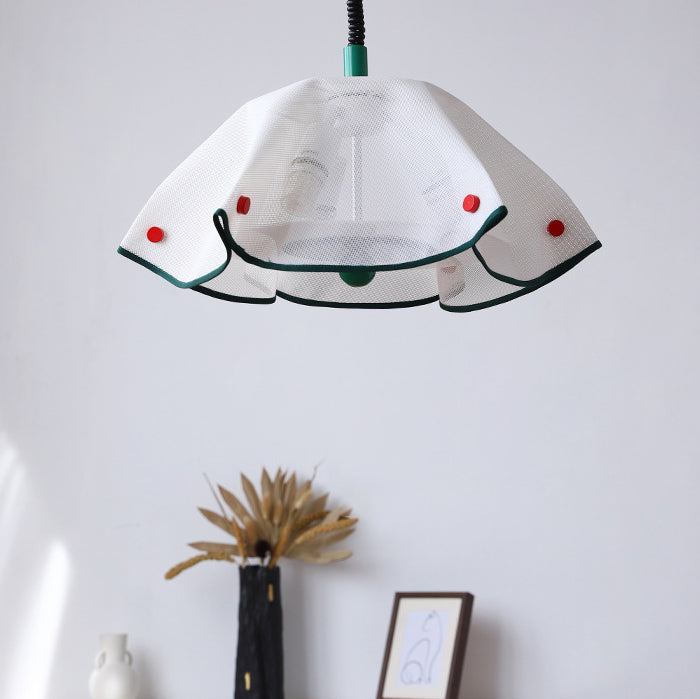 Moderne Mid-Century Eisen-, Acryl- & Stoffblütenblatt geformte 3-Licht Pendelleuchte für Schlafzimmer & Wohnzimmer 