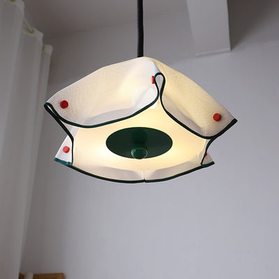 Moderne Mid-Century Eisen-, Acryl- & Stoffblütenblatt geformte 3-Licht Pendelleuchte für Schlafzimmer & Wohnzimmer 