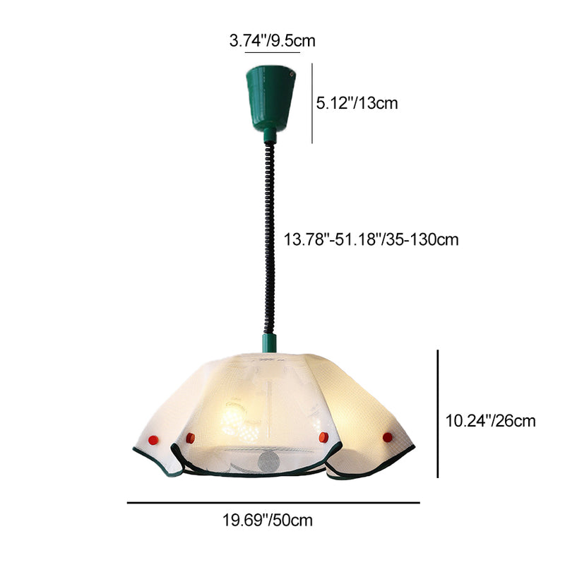 Moderne Mid-Century Eisen-, Acryl- & Stoffblütenblatt geformte 3-Licht Pendelleuchte für Schlafzimmer & Wohnzimmer 