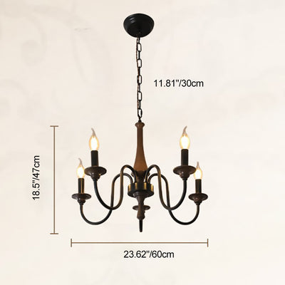 Traditional Rustic Wood & Iron Candle Holder Branching Iron Rod 5/6/8 Light Chandelier For Living Room