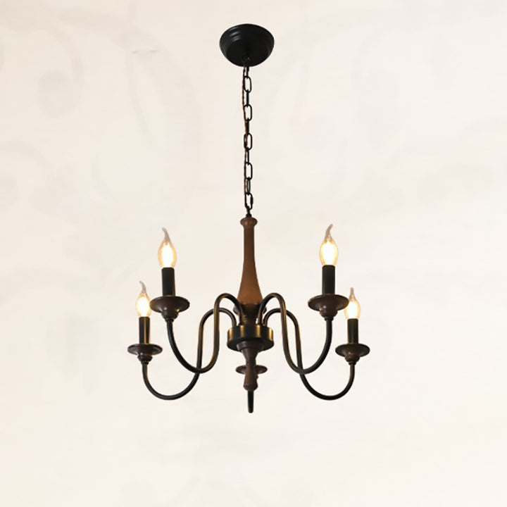 Chandelier traditionnel en bois rustique et fer avec support de bougie, tige de fer ramifiée, 5/6/8 lumières pour salon 