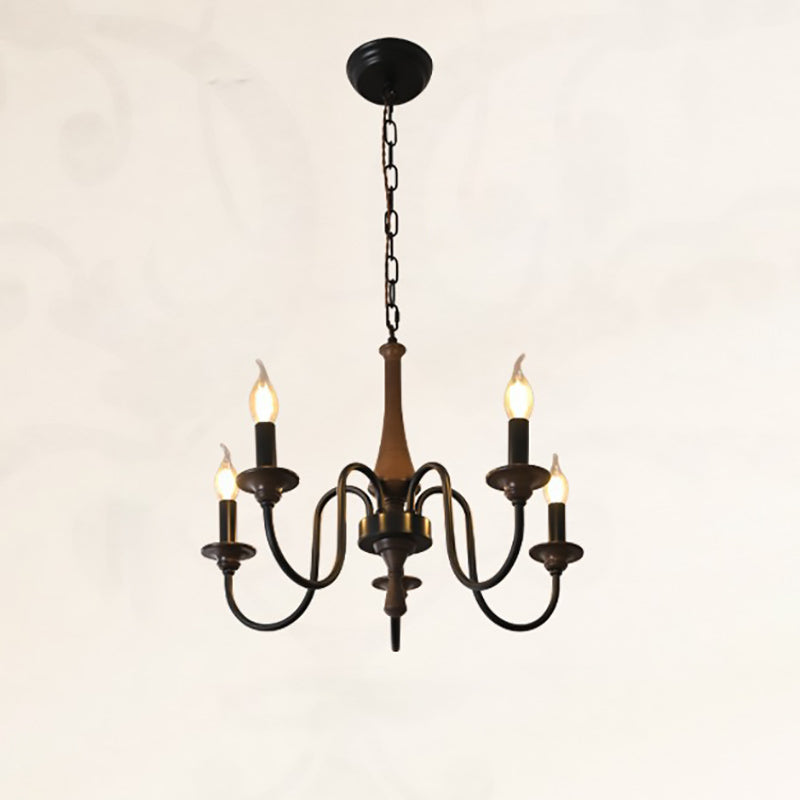 Traditional Rustic Wood & Iron Candle Holder Branching Iron Rod 5/6/8 Light Chandelier For Living Room