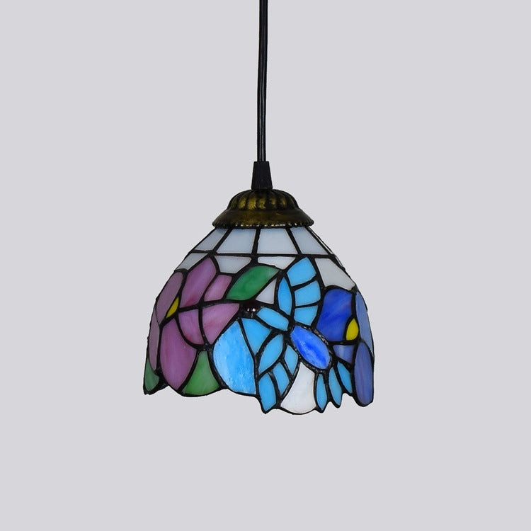 Traditional Tiffany Iron & Colored Glass Dome-shaped, Irregular Patterned Glass Shade 1-Light Pendant Light Bedroom & Living Room