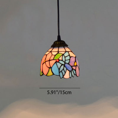 Traditional Tiffany Iron & Colored Glass Dome-shaped, Irregular Patterned Glass Shade 1-Light Pendant Light Bedroom & Living Room