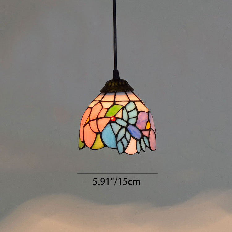 Traditional Tiffany Iron & Colored Glass Dome-shaped, Irregular Patterned Glass Shade 1-Light Pendant Light Bedroom & Living Room