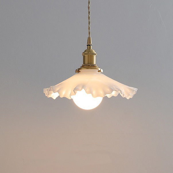 Traditionelle französische Messing-Glas-Blumenförmige 1-flammige Pendelleuchte für Schlafzimmer &amp; Wohnzimmer 