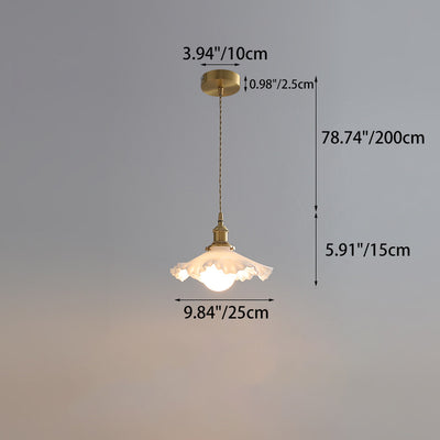 Traditional French Brass Glass Flower-Shaped 1-Light Pendant Light For Bedroom & Living Room