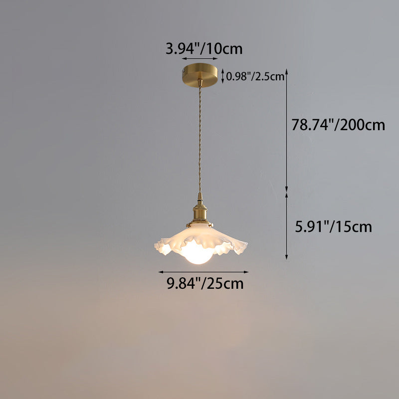 Traditional French Brass Glass Flower-Shaped 1-Light Pendant Light For Bedroom & Living Room