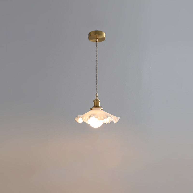 Traditional French Brass Glass Flower-Shaped 1-Light Pendant Light For Bedroom & Living Room