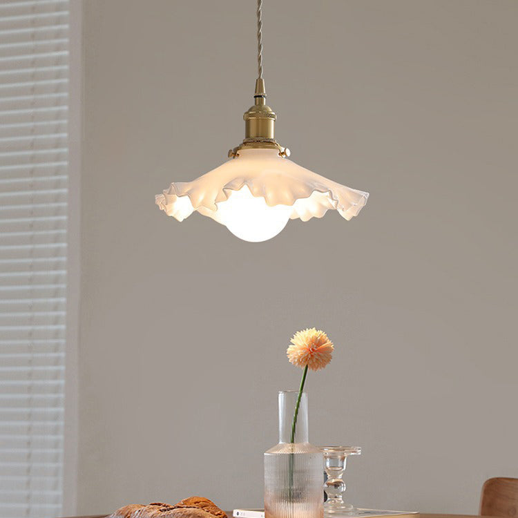 Traditionelle französische Messing-Glas-Blumenförmige 1-flammige Pendelleuchte für Schlafzimmer &amp; Wohnzimmer 