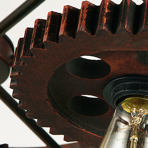 Traditional Rustic Iron & Wood Circular Gear 3/7-Light Chandelier For Restaurant