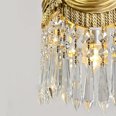 Traditional French Copper & Crystal Round Tassel 1-Light Pendant Light For Bedroom & Living Room