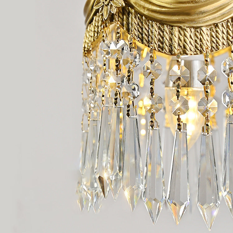 Traditional French Copper & Crystal Round Tassel 1-Light Pendant Light For Bedroom & Living Room