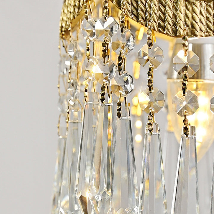 Traditionelle französische Kupfer- &amp; Kristall-Rundquaste 1-Licht-Pendelleuchte für Schlafzimmer &amp; Wohnzimmer 