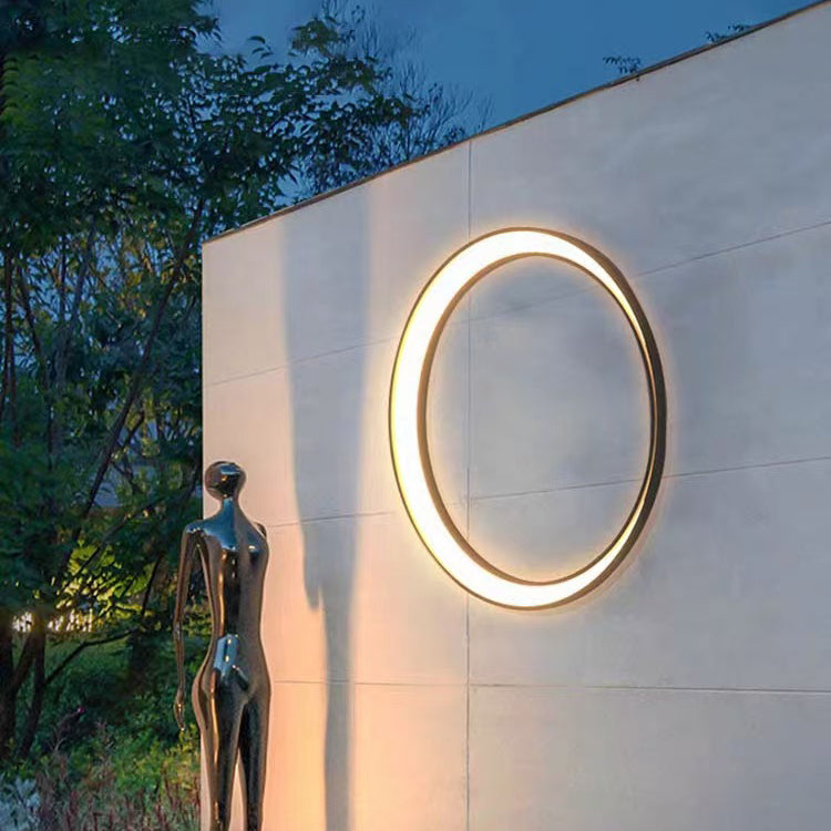 Modern Minimalist Stainless Steel &amp; PC Round Moon LED Wall Sconce Lamp Outdoor Patio