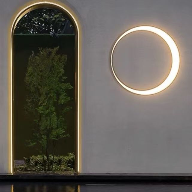 Modern Minimalist Stainless Steel & PC Round Moon LED Wall Sconce Lamp Outdoor Patio