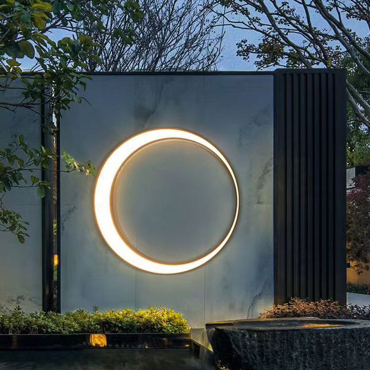 Modern Minimalist Stainless Steel & PC Round Moon LED Wall Sconce Lamp Outdoor Patio