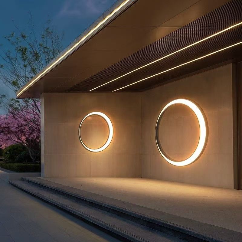 Modern Minimalist Stainless Steel & PC Round Moon LED Wall Sconce Lamp Outdoor Patio