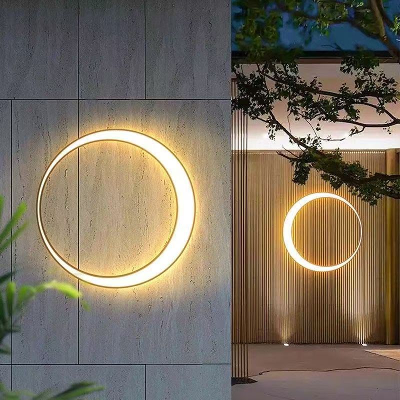 Modern Minimalist Stainless Steel & PC Round Moon LED Wall Sconce Lamp Outdoor Patio