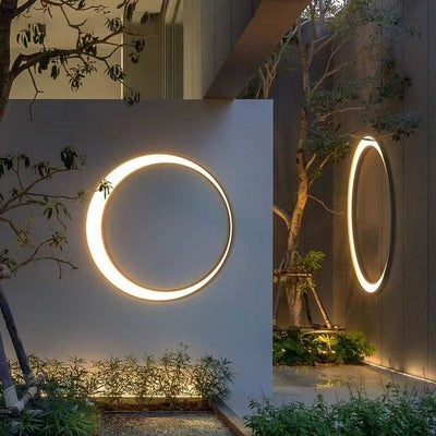 Modern Minimalist Stainless Steel & PC Round Moon LED Wall Sconce Lamp Outdoor Patio