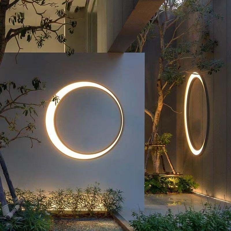 Modern Minimalist Stainless Steel & PC Round Moon LED Wall Sconce Lamp Outdoor Patio