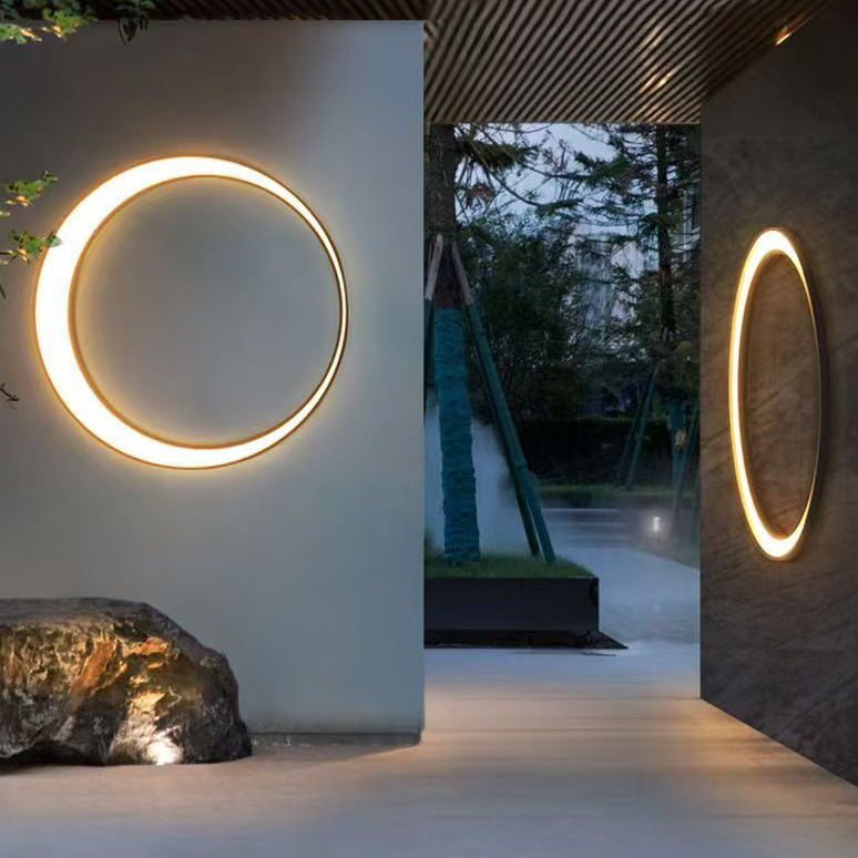 Modern Minimalist Stainless Steel & PC Round Moon LED Wall Sconce Lamp Outdoor Patio