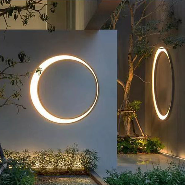 Modern Minimalist Stainless Steel & PC Round Moon LED Wall Sconce Lamp Outdoor Patio