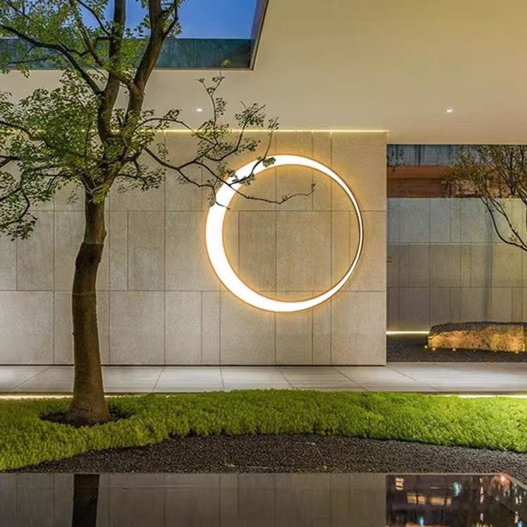 Modern Minimalist Stainless Steel &amp; PC Round Moon LED Wall Sconce Lamp Outdoor Patio