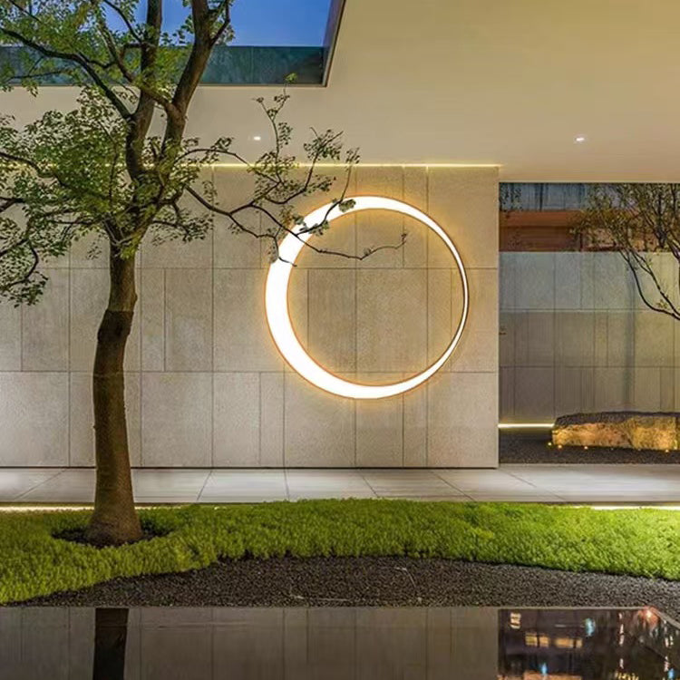 Modern Minimalist Stainless Steel &amp; PC Round Moon LED Wall Sconce Lamp Outdoor Patio