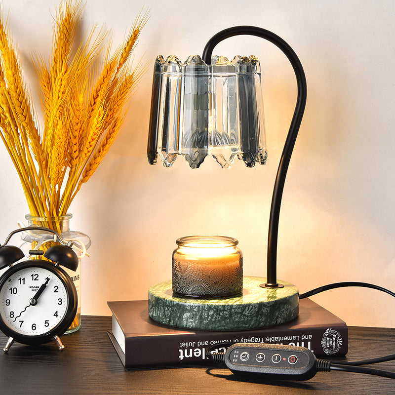 Moderne Art Deco Eisen-Glas- und Marmor-Rundbasis- &amp; Blumen-Schirm 1-Licht Aroma-Schmelzwachs-Tischlampe für Schlafzimmer &amp; Wohnzimmer 
