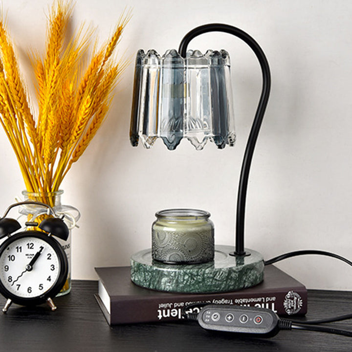 Moderne Art Deco Eisen-Glas- und Marmor-Rundbasis- &amp; Blumen-Schirm 1-Licht Aroma-Schmelzwachs-Tischlampe für Schlafzimmer &amp; Wohnzimmer 